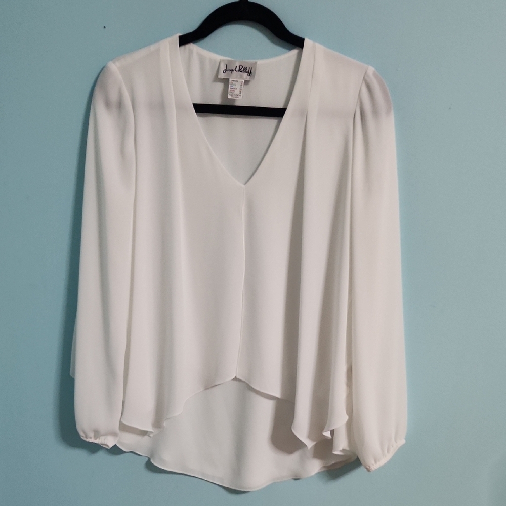 Joseph Ribkoff White Asymmetrical 3/4 Sleeve Blouse